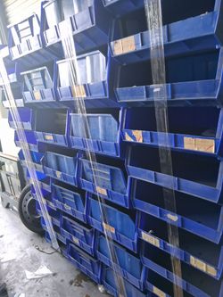 Blue Plastic Stackable Storage Bins Lot