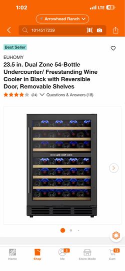EUHOMY 23.5 in. Dual Zone 54-Bottle Undercounter/ Freestanding Wine Cooler in Black with Reversible Door, Removable Shelves