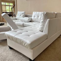 🔥Brand New White Leather L Shape Sectional Sofa With Cup Holders  ● Pay After Delivery 🚚 