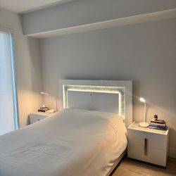 Italian White Queen Bed With LED lights