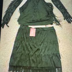 New Large Black Fringe Flapper Western Festival Rave Boho Costume Dress Skirt Outfit 