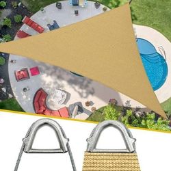 NEW SAND 12' x 12' x 12' Triangle Sun Shade Sail Curved Edge UV Block Canopy for Outdoor Patio Backyard Garden Pool Deck Carport