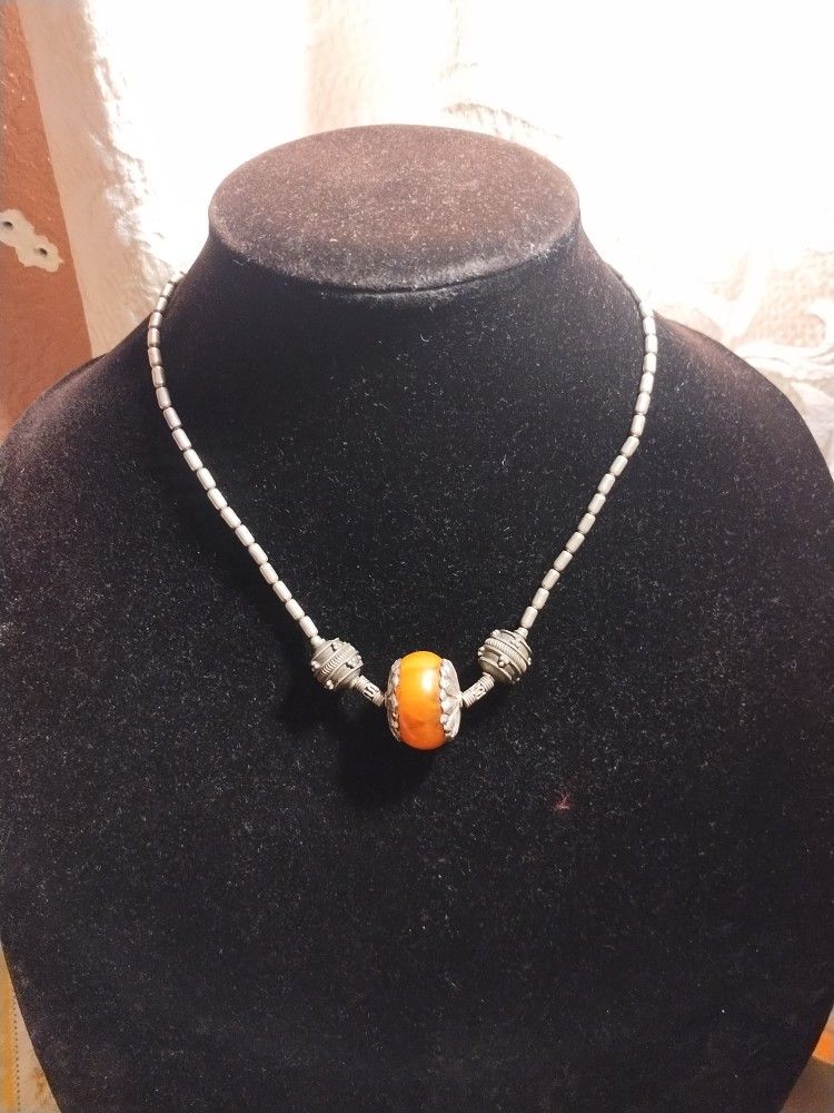 Amber Silver Necklace