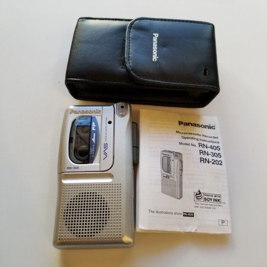 Panasonic RN-305 portable pocket Microcassette tape Recorder player W/Case Works Great