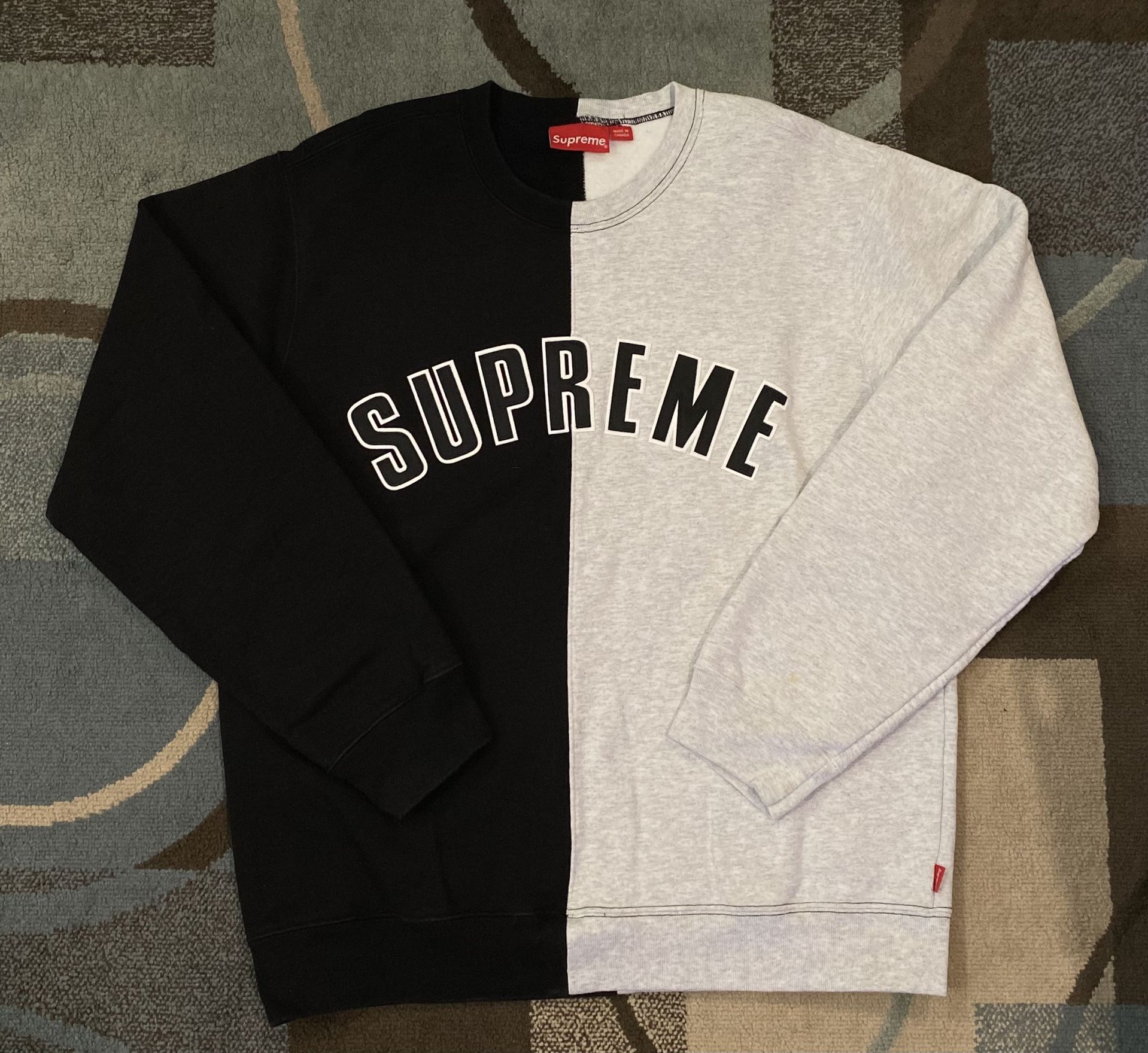 Supreme Split Arc Logo Crewneck Sweatshirt Black/Grey Size Large