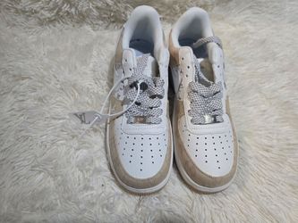 White & Beige Monogram Low Top Sneakers – New