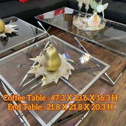 3pc Top Glass Coffee Table  Set 