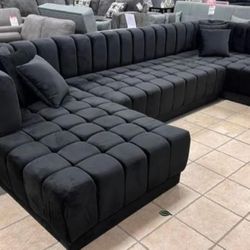 Black Velvet Double Chaise Sectional. Color Options Available 