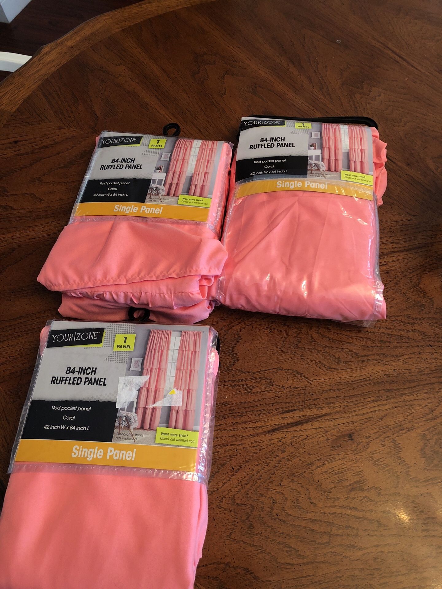 Coral ruffled curtains