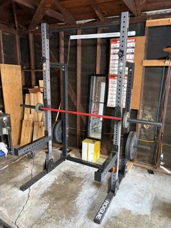 Rogue Squat Rack, Bar And Weights 