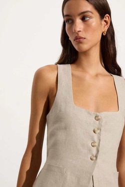 Linen Sleeveless Vest Top with Buttons