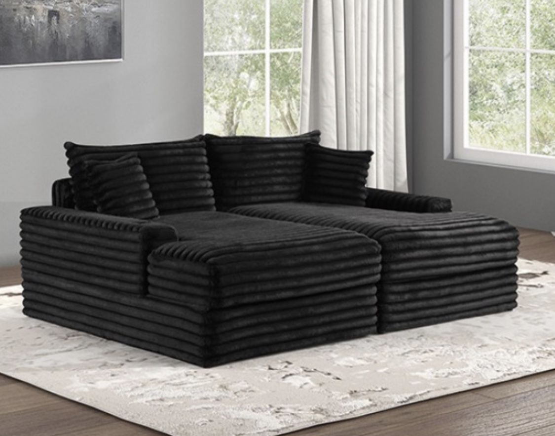 Black Sofa Double Chaise Soft And Comfy Home & Garden