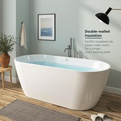 67” Freestangding Bathtub,Bath Tub, White Soaking Tub – Oval Acrylic Bathtubs cUPC