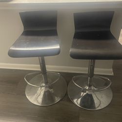 Pair Of Brown Wood Grain Bar Stools