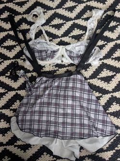 Plaid schoolgirl costume lingerie set large