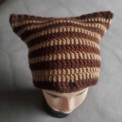 cat ears crochet beanie Hat ( Gorro De Orejas De Gato Tejido A Mano)