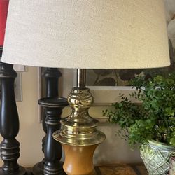 Mid Century Modern Brass And Wooden Table Lamp