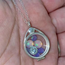 PREORDER ONLY. PLS READ-  Genuine Moissanite Diamond & Opals Solid 925 Sterling Silver Glass Locket Gemstone Necklace 