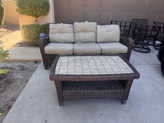 Outdoor Wicker Sofa and Coffee Table Set