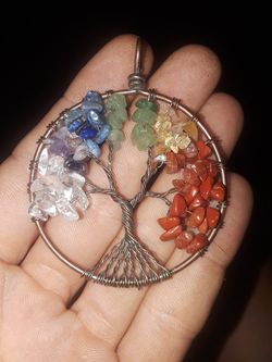 Chakra Tree of Life pendant necklace jewelry wire wrap copper