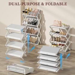 HAIXIN Shoe Rack for Closet, 4-Tier Shoe Shelf Space Saving, 8-12 Pairs Shoe and Boot Organizer, Multifunctional Storage Rack for Entryway, Door, Gara