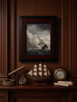 Framed Tall Ship in Storm Canvas Print - Dramatic Nautical Seascape Art