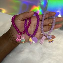 2 Purple Beaded Bracelet With Charms