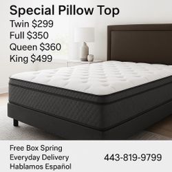Queen Pillows Top With Free Box Spring - Same Day Delivery 