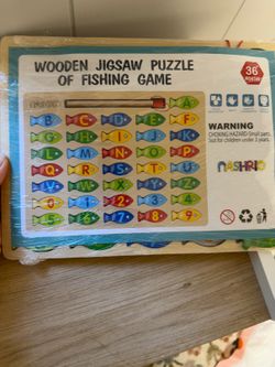 NASHRIO Wooden Magnetic Fishing Alphabet & Numbers Puzzle