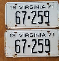 Virginia 1971 License Plates. 5 Digits