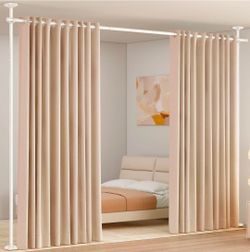 Room Divider Curtain Rod, No Drilling Room Separator for Space Partition Adjustable 4-10ft(H) 28-70inch(W) Heavy Duty Temporary Wall Divider Floor to 