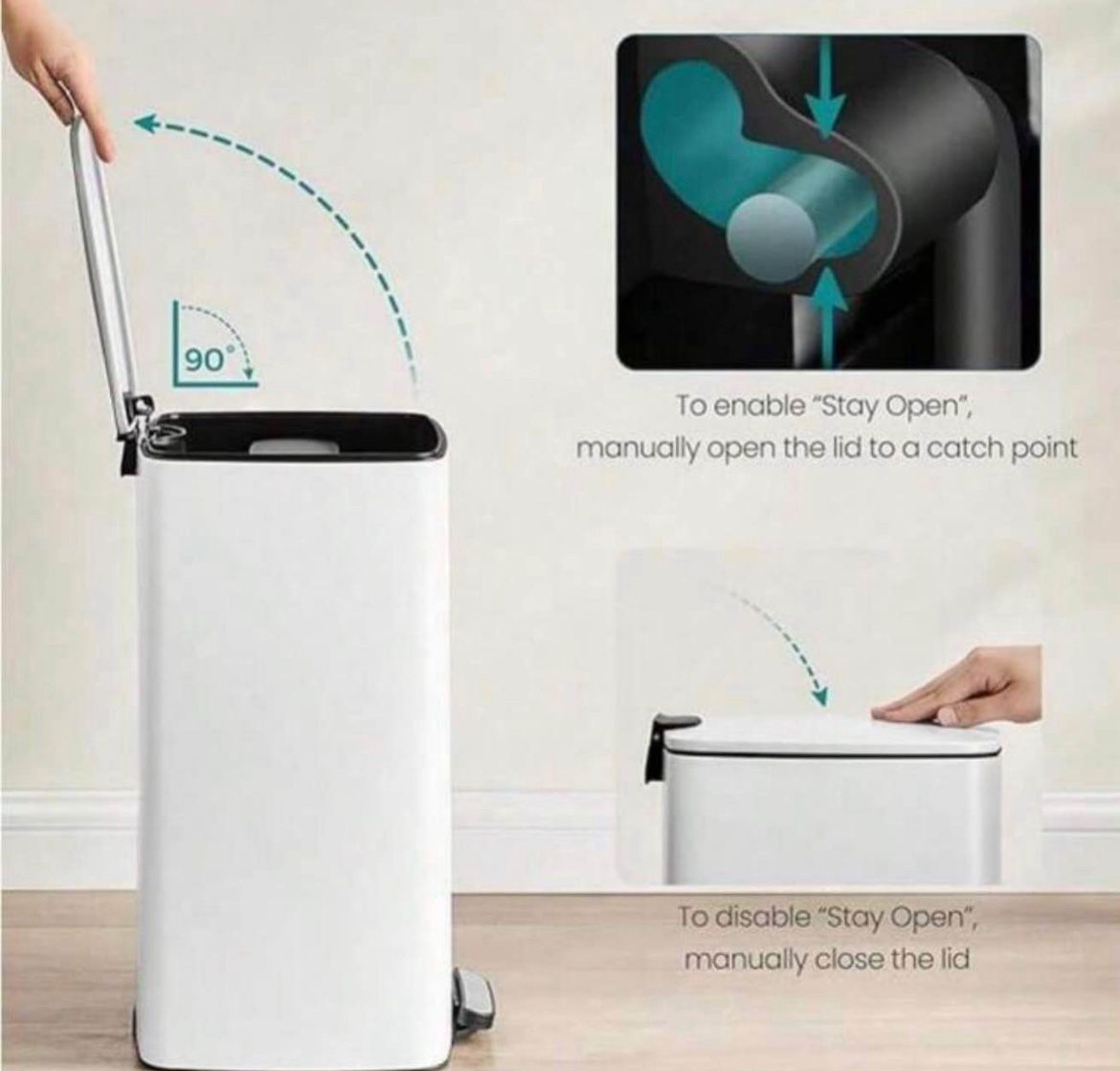 Kitchen Trash Can, 8-Gallon (30 L) Trash Bin, Stainless Steel Garbage Can, With Inner Bucket, Soft Close And Stays Open, Cloud White ULTB5