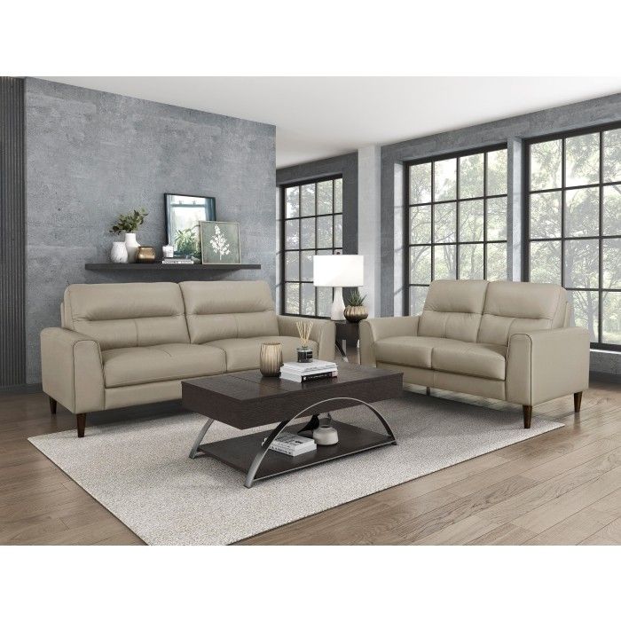 Brand New Biege Real Leather Sofa + Loveaeat 2PCs Set