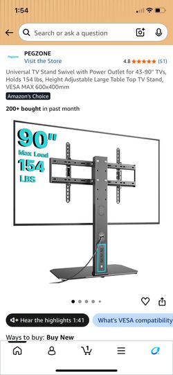 PEGZONE Universal TV Stand Swivel with Power Outlet
