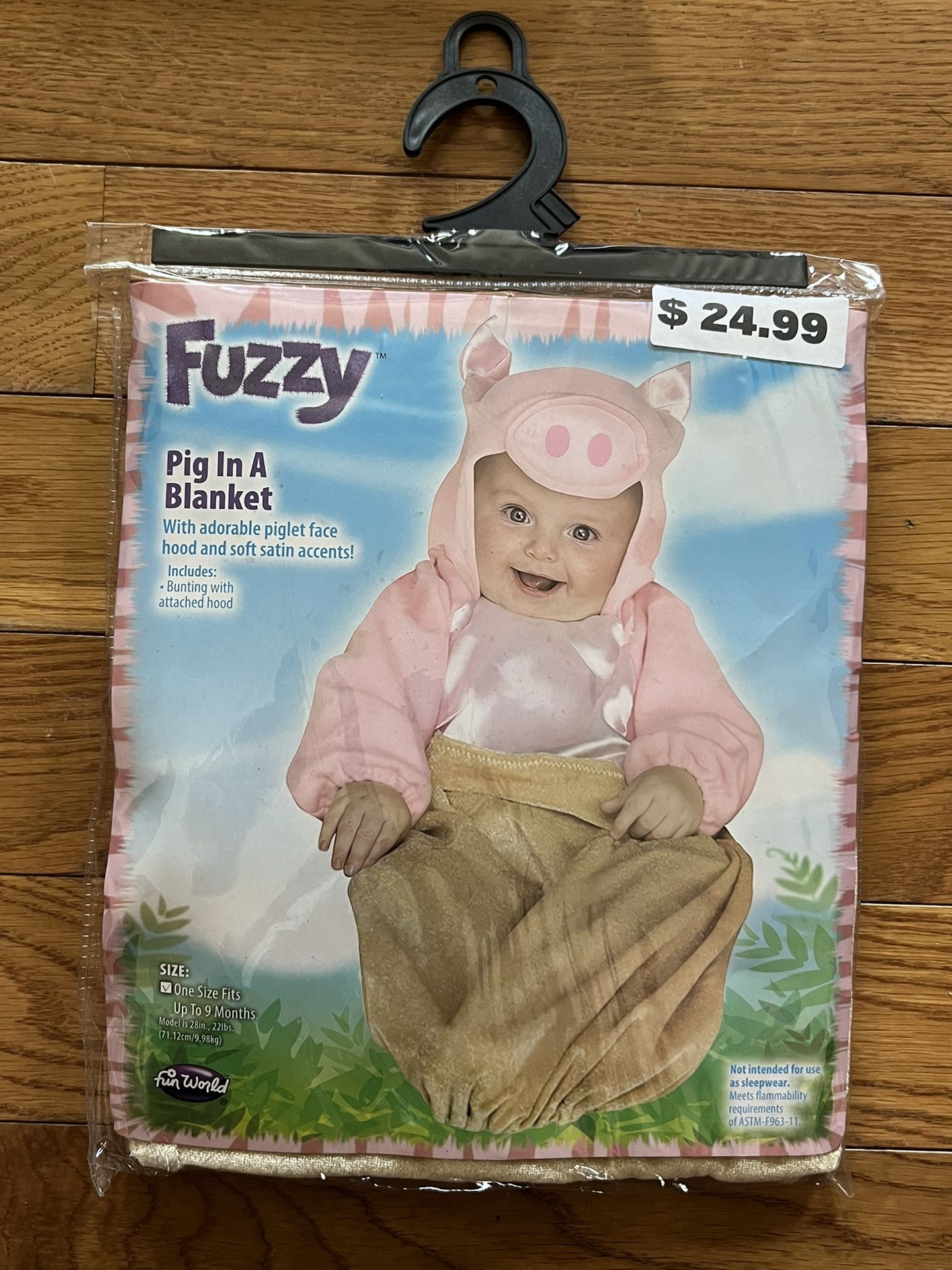 New in package!!!!Pig in a Blanket Halloween Costume w/ Piglet Face Good & Soft Satin Accent One Size fits most up to-9MO