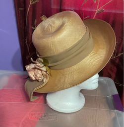 Gold Wide Brim Formal Hat with Floral Accent