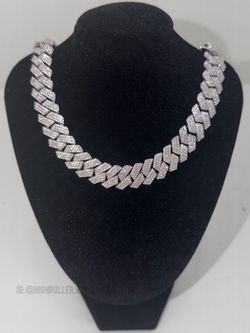 15mm Moissanite Cuban Chain VVS1 925 Silver Solid Iced Out 20 Inch.