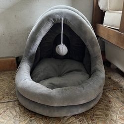 Tempcore Grey Cat Small Dog Bed House with Hanging Toy
