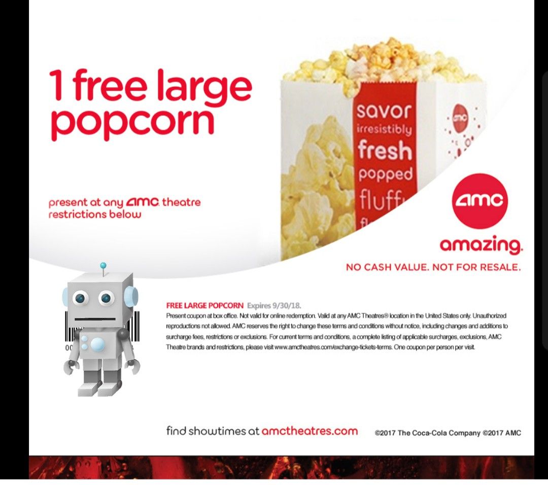 AMC Free Large Popcorn Voucher