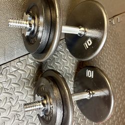 NEW Set of Cast Iron Adjustables Dumbbells With Weight Plates: 10s and 5s pounders. Brute W: 70 #