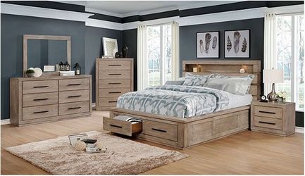 Brand New 4 Piece Weathered Natural Tone Bedroom Set