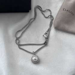 Cable Pearl Pendant Necklace With Diamonds 