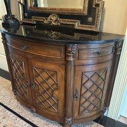 Unique Wood & Marble Buffet or Foyer Cabinet