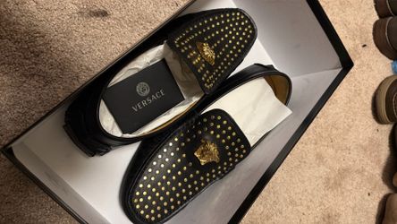 VERSACE DRIVER CALF LEATHER LOAFERS