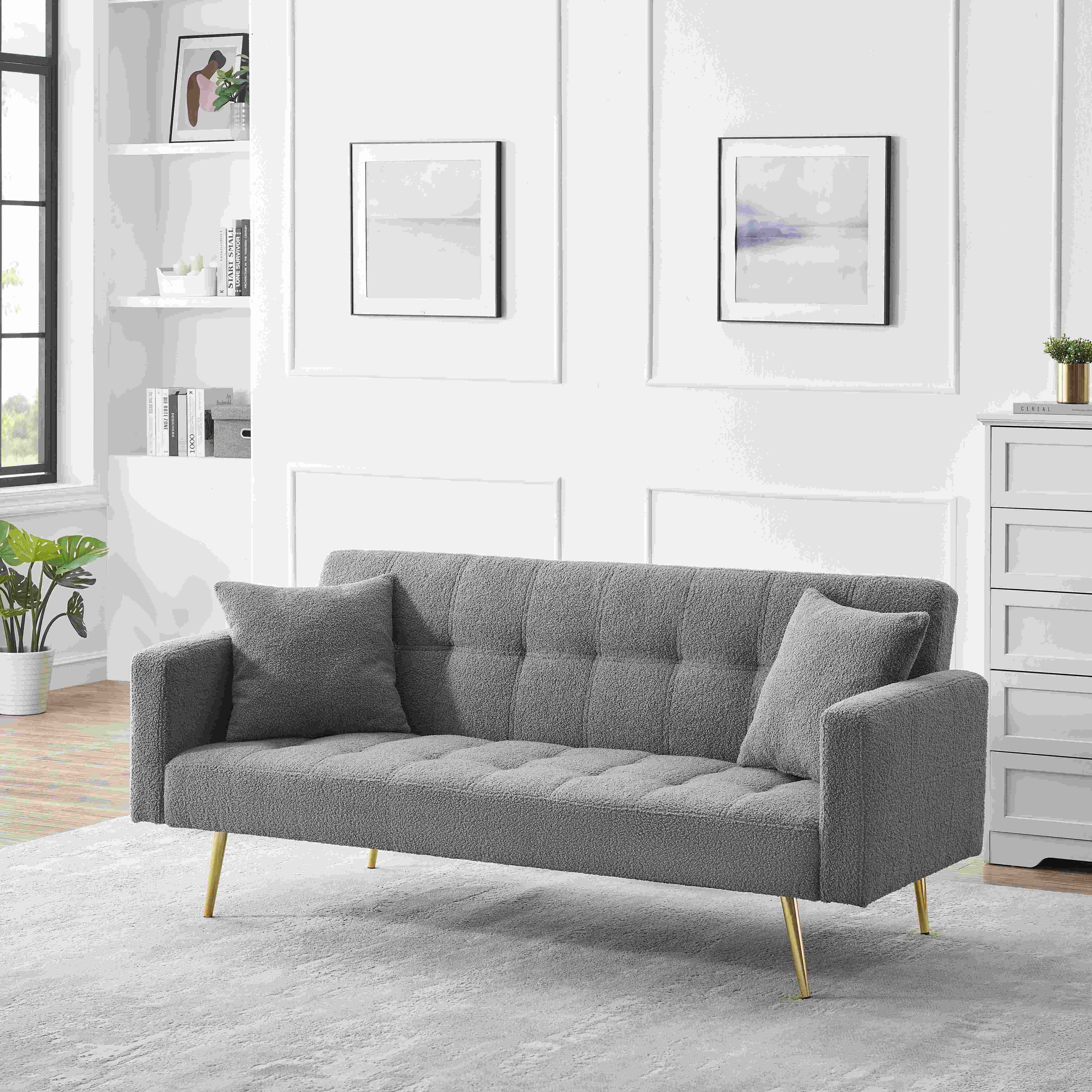 71.7 inch grey teddy fleece sofa bedBring two throw pillows,All Products : American Fashion Style Bags On Sale