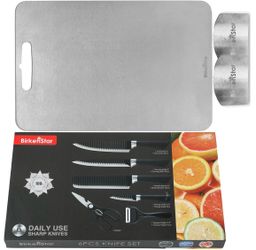 Kitchen Knives Sets, With Titanium Cutting Board, 9 Pcs Set, Knife Set with Cutting Board, Stainless Steel Knife Sets, Chef, Cleaver, Scissor, Pairing
