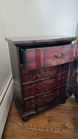 Vintage Hand-Painted 4-Drawer Accent Chest – Asian Inspired Floral Design