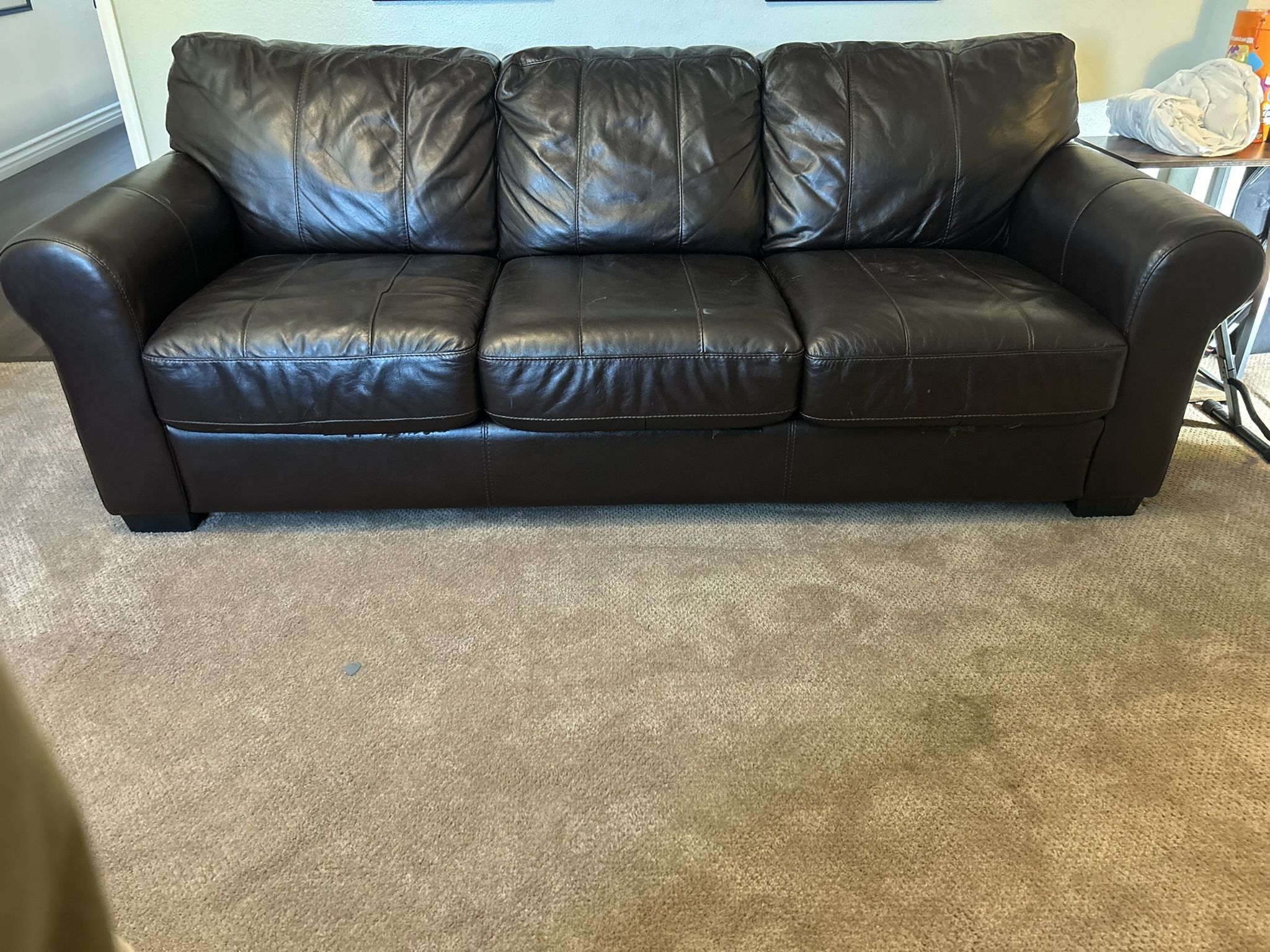 Leather 3 Cushion Sofa Bed  