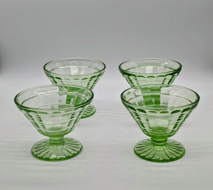 Uranium Anchor Hocking Block Optic Green  Sherbet Glass Set of 4 EVC