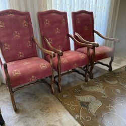 Vintage Custom Kravet Wood Carved Dining Table Chairs Set of 8